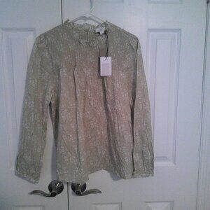 NWT J Crew/Liberty of London Gorgeous Smocked Green Floral L/S Blouse Size L